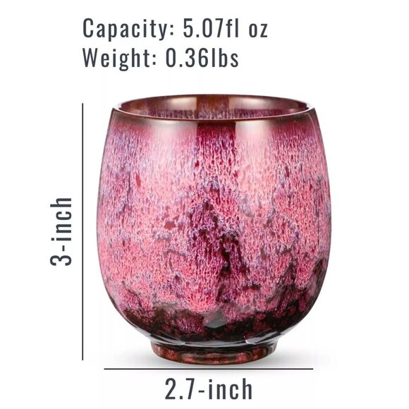 Set of 4 Japanese Style Ceramic Teacups – Hand-Painted, 5oz Each, Textured Glaze - Picture 2 of 10